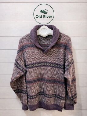 OLD RIVER Italian Wool Blend Patterned Sweater M Unisex